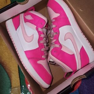 Jordan Pink and White High-Top Sneakers